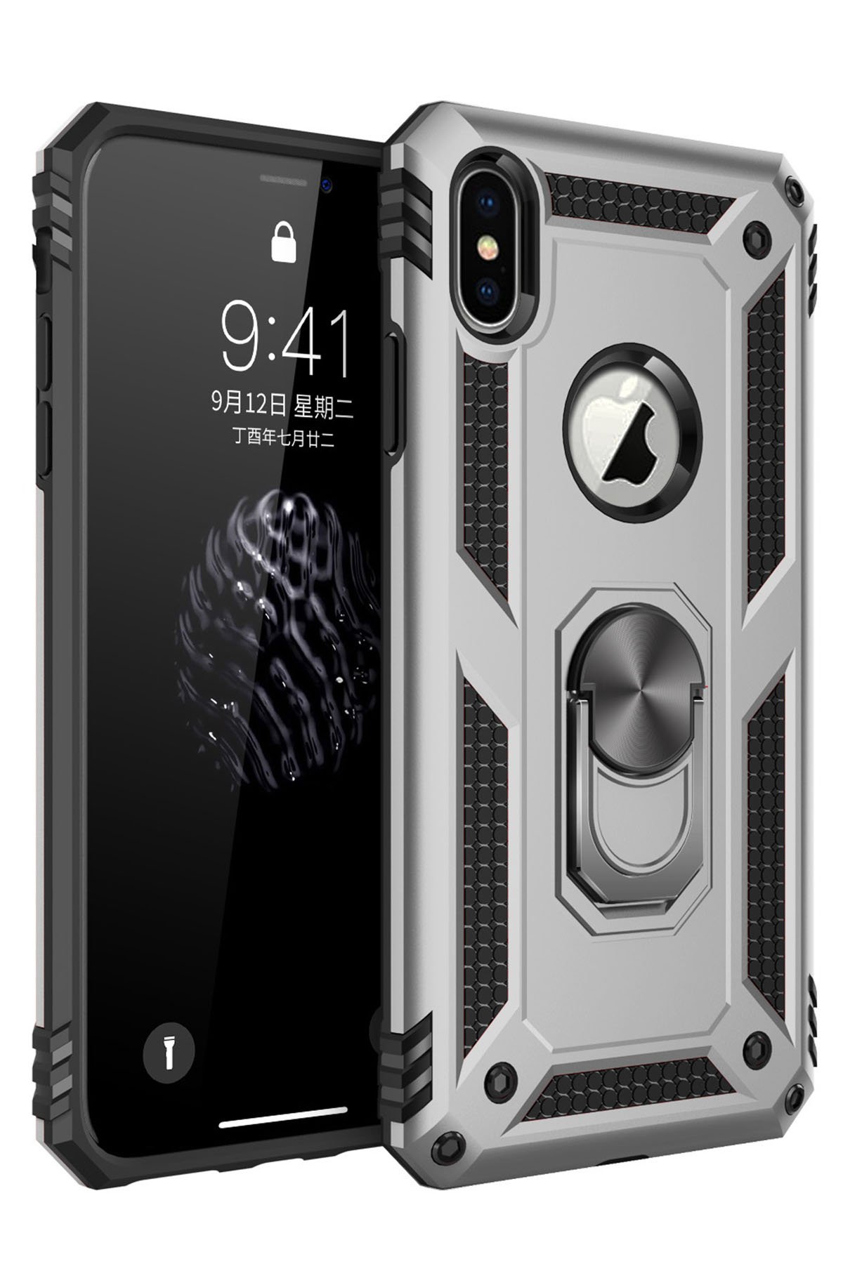  iPhone XS Kılıf Sofya Yüzüklü Silikon Kapak - Gümüş