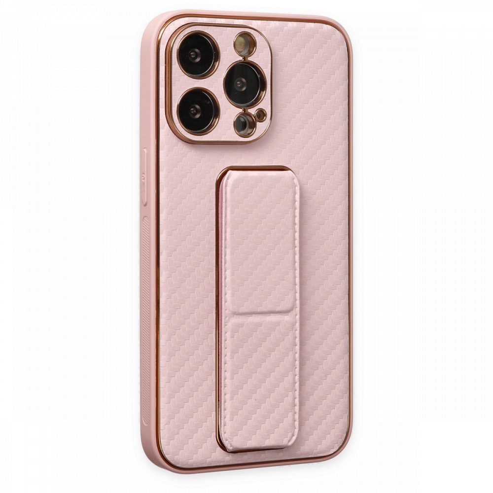  iPhone 13 Pro Kılıf Coco Karbon Standlı Kapak - Pembe