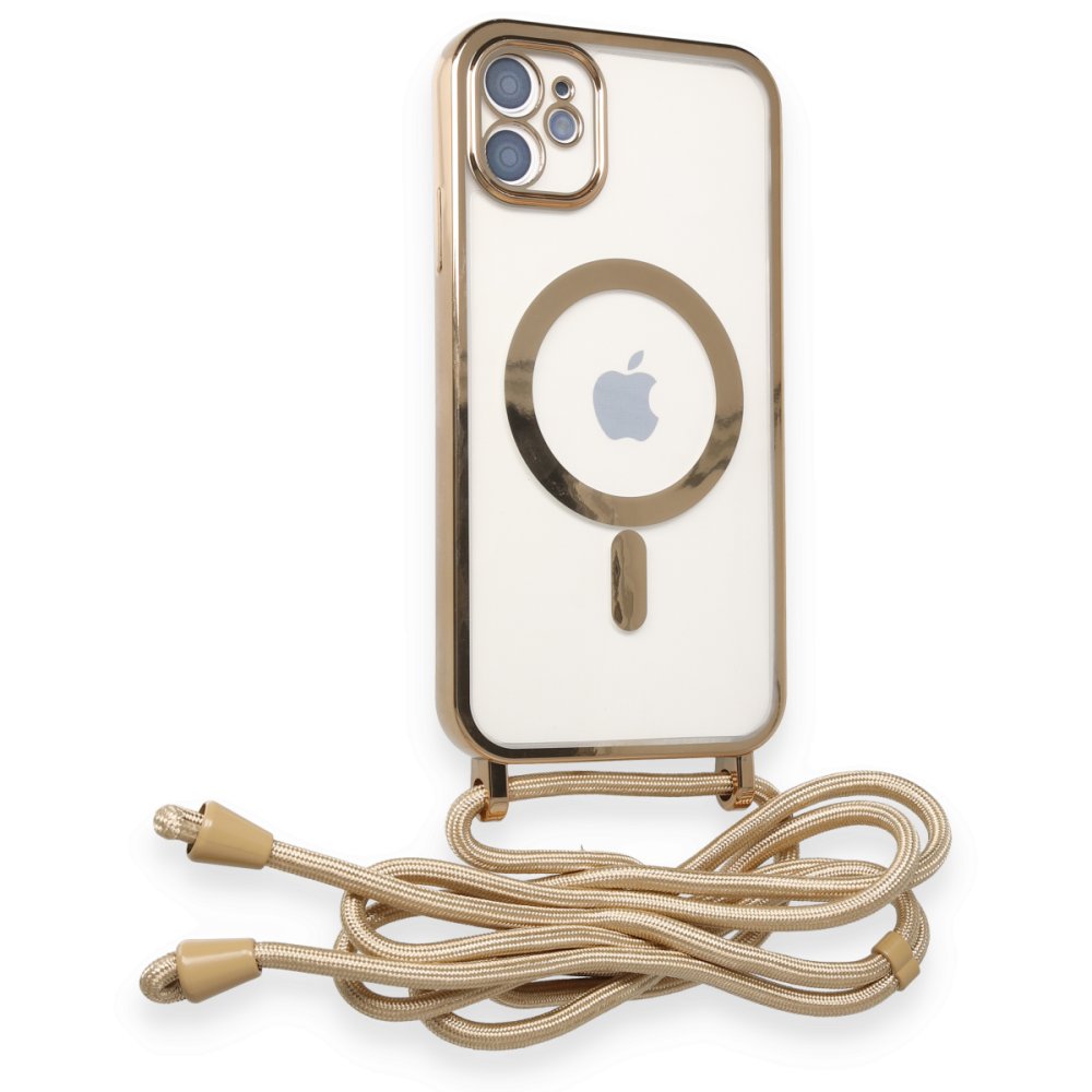  iPhone 11 Kılıf Divo Lazer Askılı Magsafe Kapak - Gold