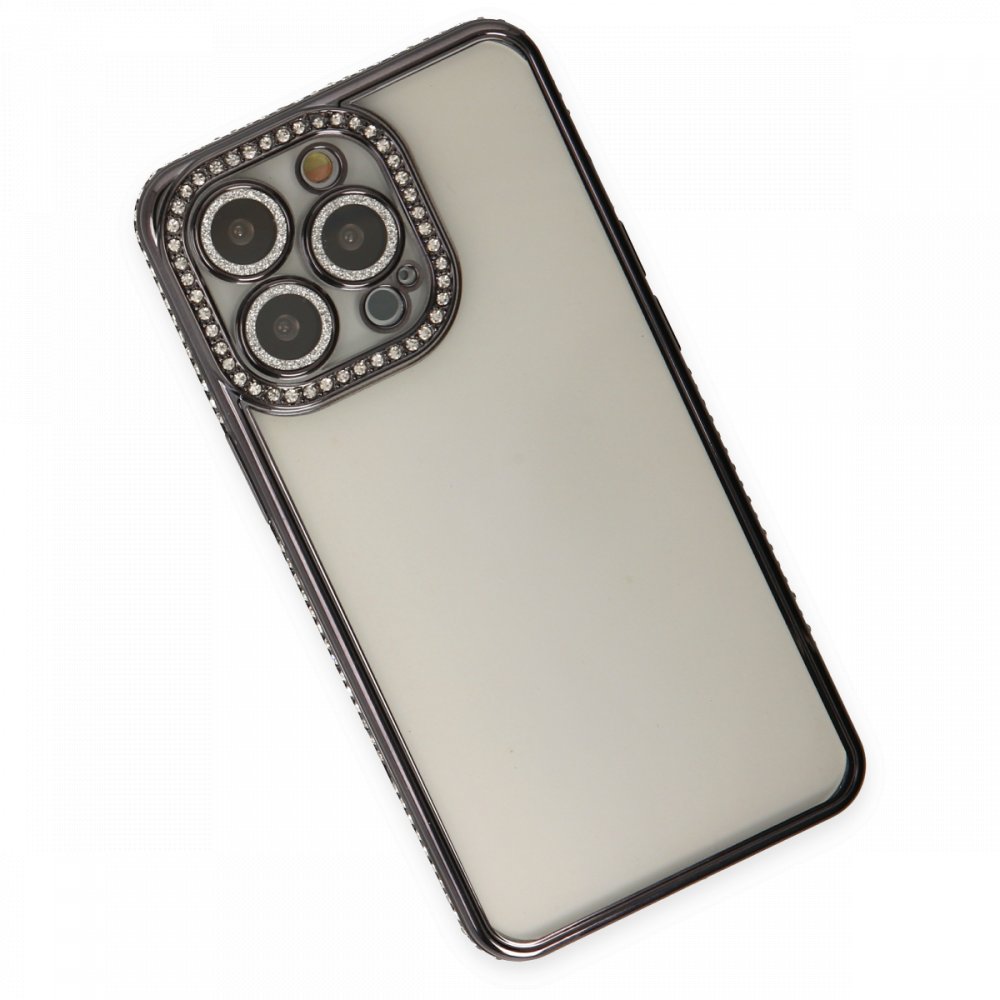  iPhone 13 Pro Kılıf Joke Taşlı Silikon - Siyah