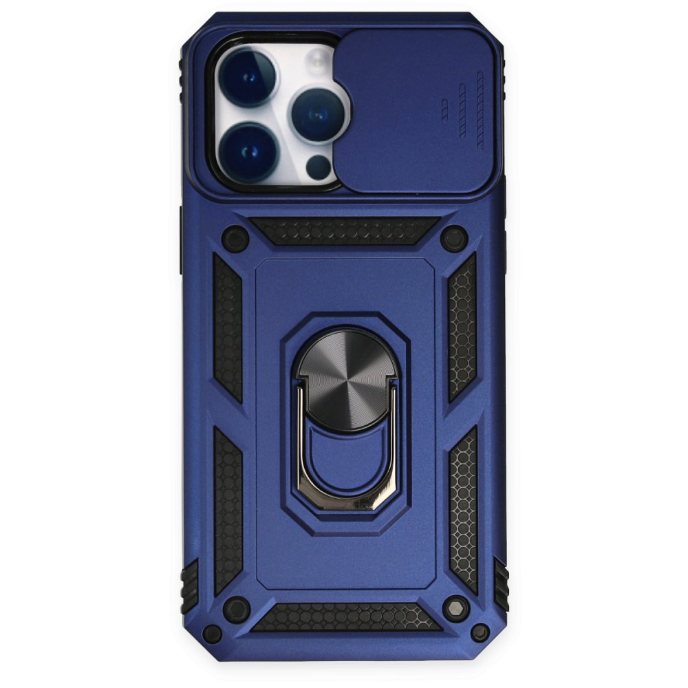  iPhone 14 Pro Max Kılıf Pars Lens Yüzüklü Silikon - Lacivert