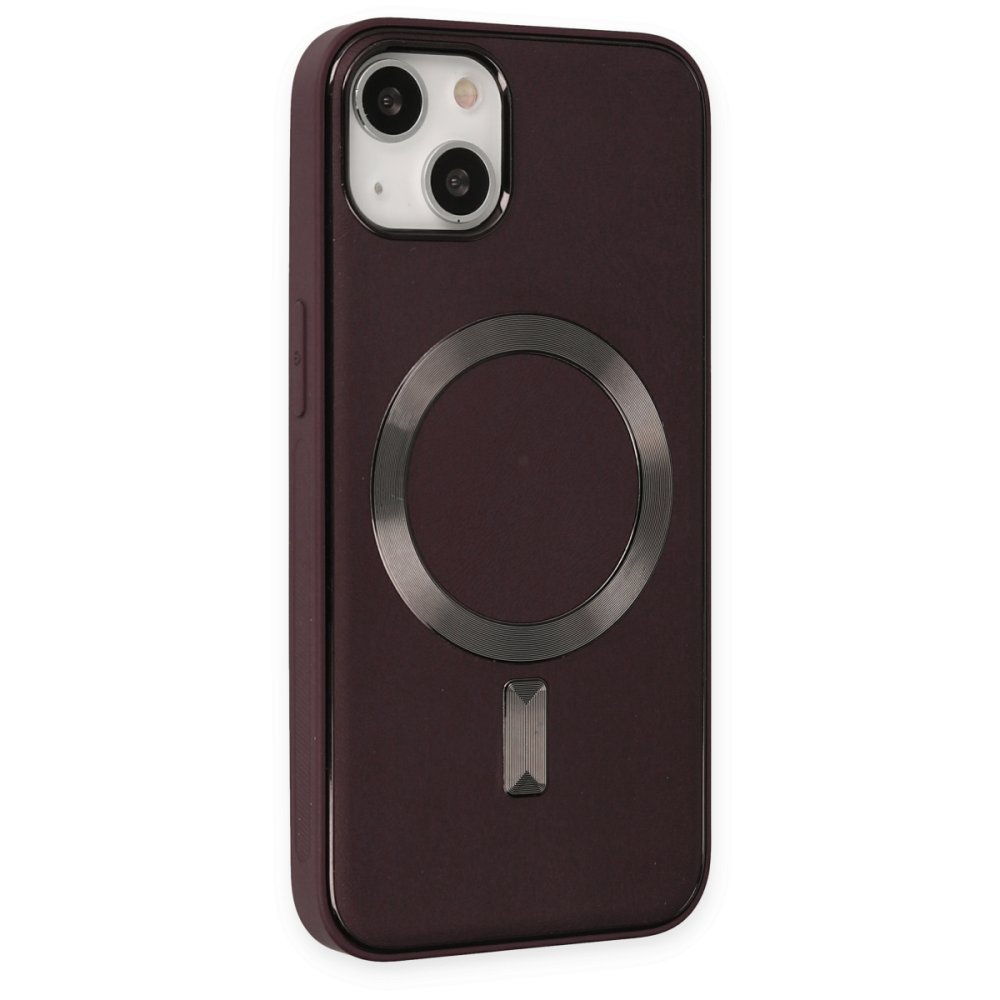  iPhone 14 Kılıf Coco Deri Magneticsafe Silikon - Bordo