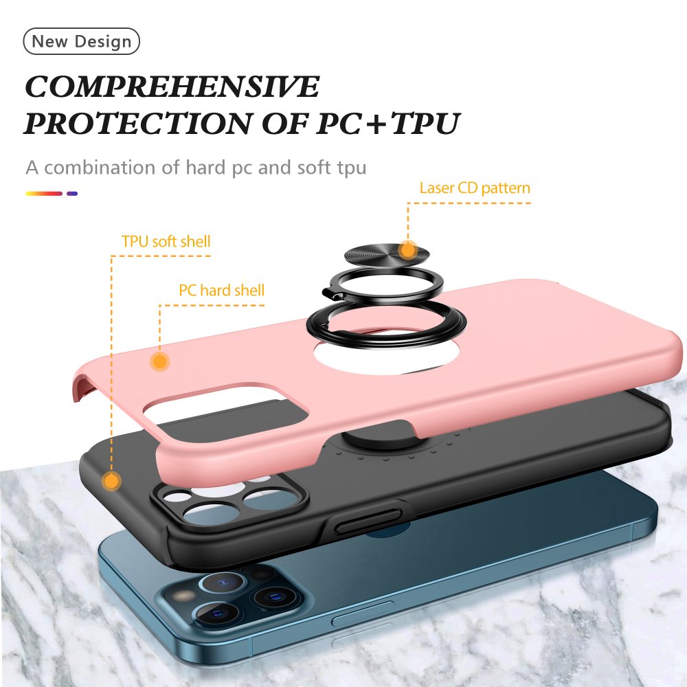  iPhone 12 Pro Kılıf Elit Yüzüklü Kapak - Pembe
