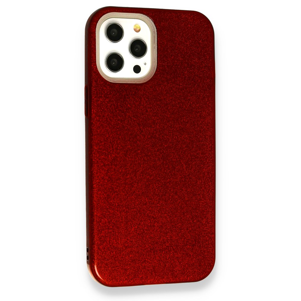  iPhone 12 Pro Max Kılıf Simli Katmanlı Silikon - Kırmızı