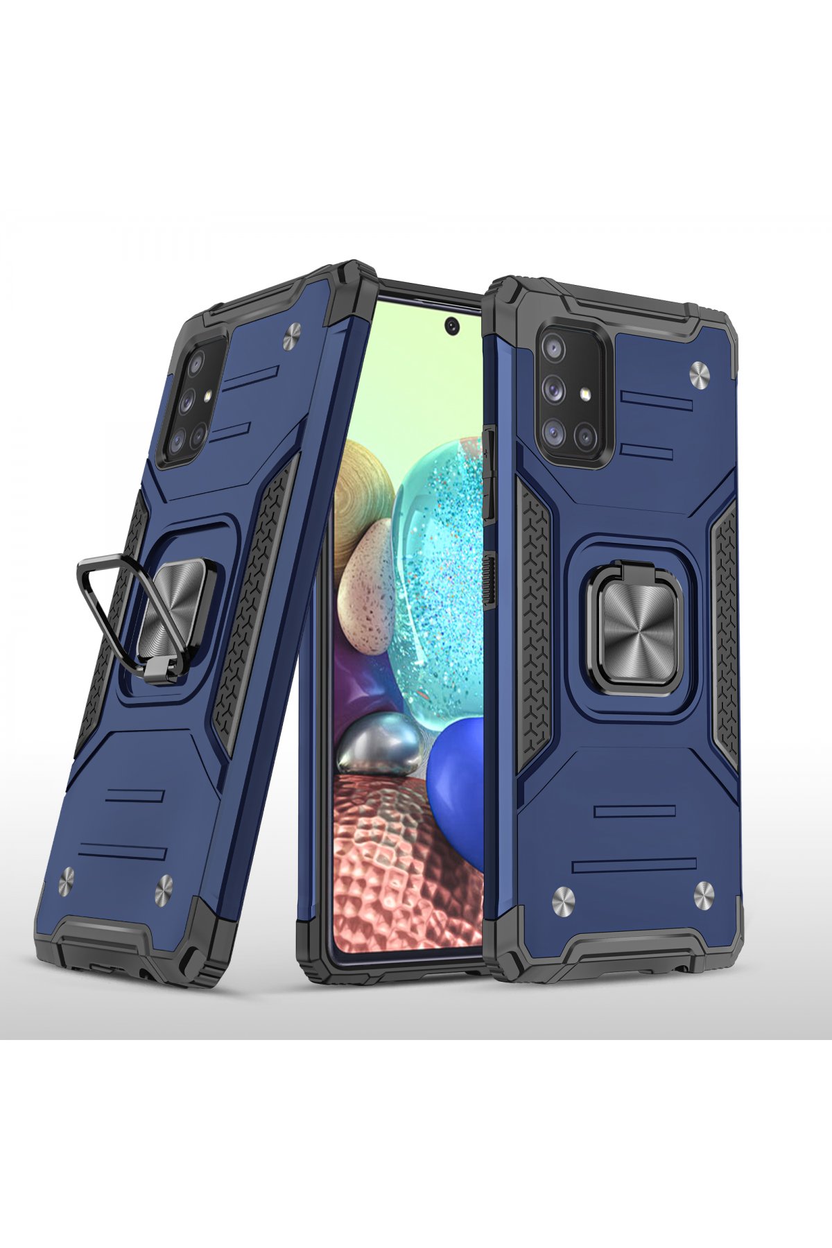  Samsung Galaxy A71 Kılıf Zegna Yüzüklü Silikon Kapak - Mavi