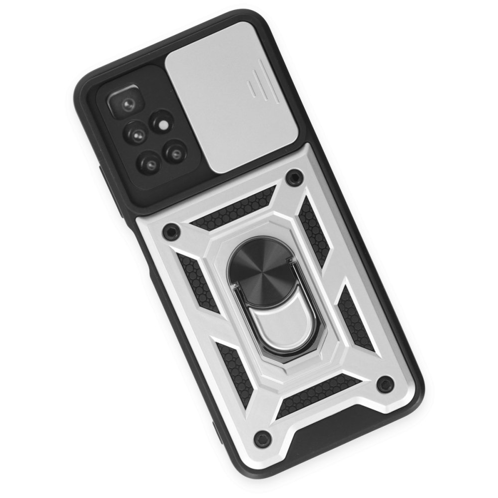 Redmi 10 2022 Kılıf Pars Lens Yüzüklü Silikon - Gümüş