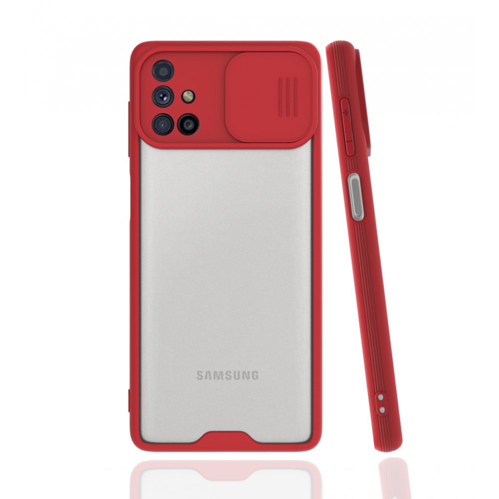  Samsung Galaxy M31S Kılıf Platin Kamera Koruma Silikon - Kırmızı