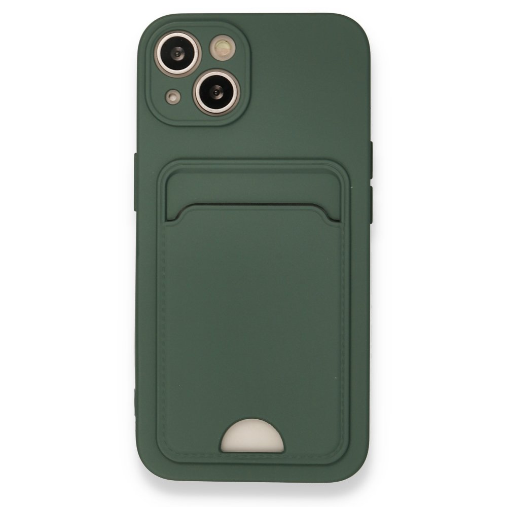  iPhone 13 Kılıf Kelvin Kartvizitli Silikon - Koyu Yeşil