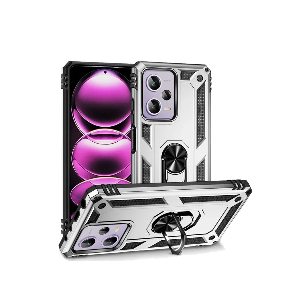 Redmi Note 12 5G Kılıf Sofya Yüzüklü Silikon Kapak - Gümüş