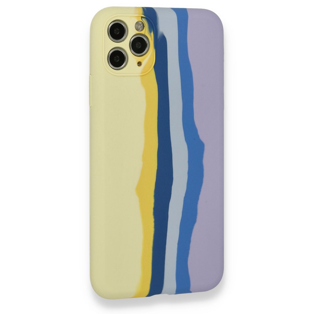  iPhone 11 Pro Kılıf Ebruli Lansman Silikon - Sarı-Lila