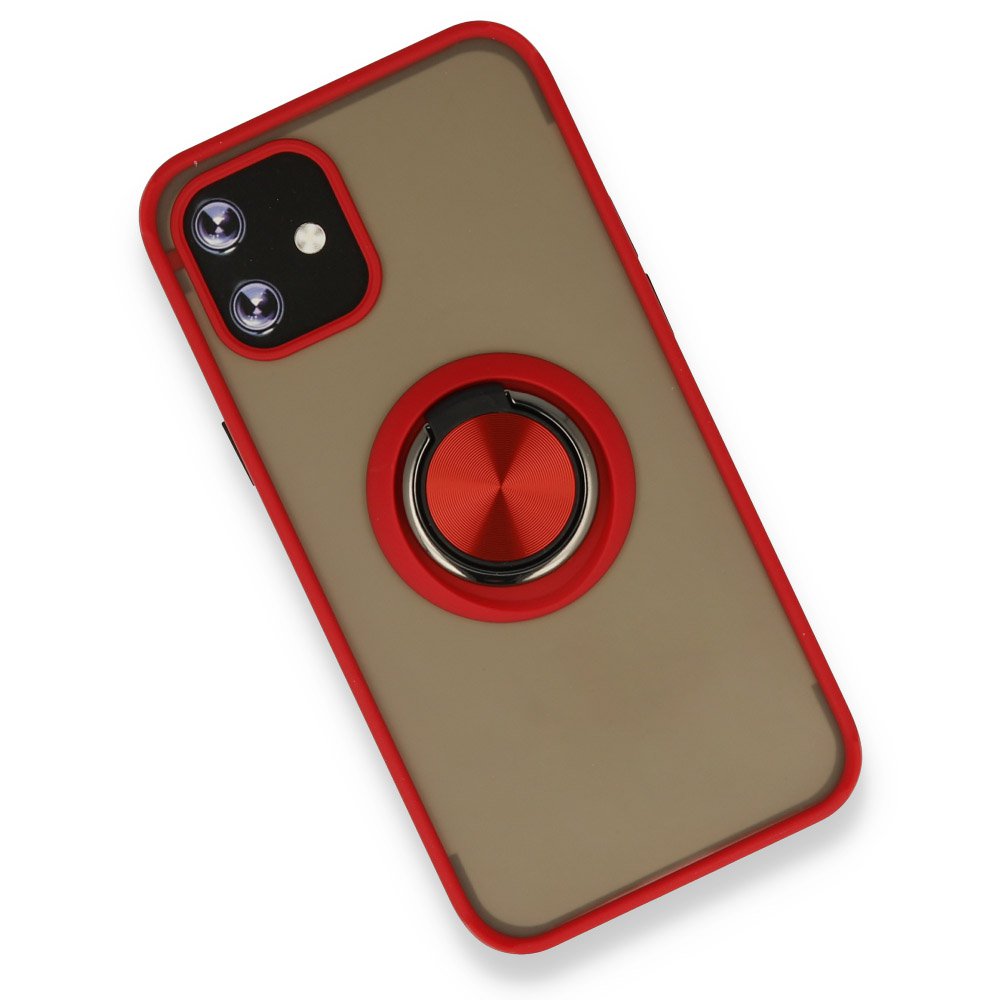 iPhone 12 Kılıf Montreal Yüzüklü Silikon Kapak - Kırmızı iPhone 12 Kılıf Montreal Yüzüklü Silikon Kapak - Kırmızı