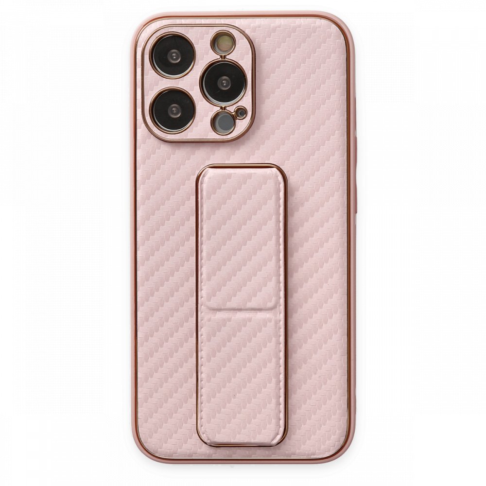  iPhone 13 Pro Kılıf Coco Karbon Standlı Kapak - Pembe