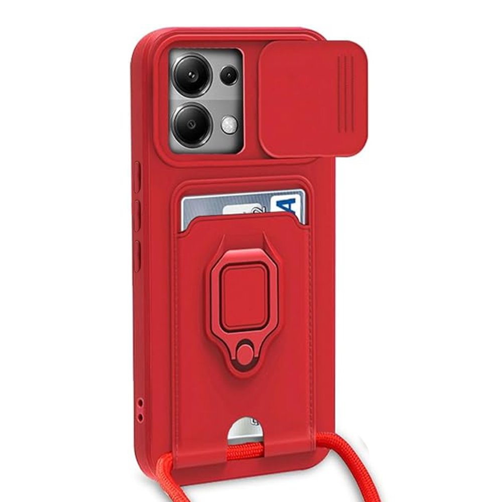  Xiaomi Poco X6 Kılıf Zuma Kartvizitli Yüzüklü Silikon - Kırmızı