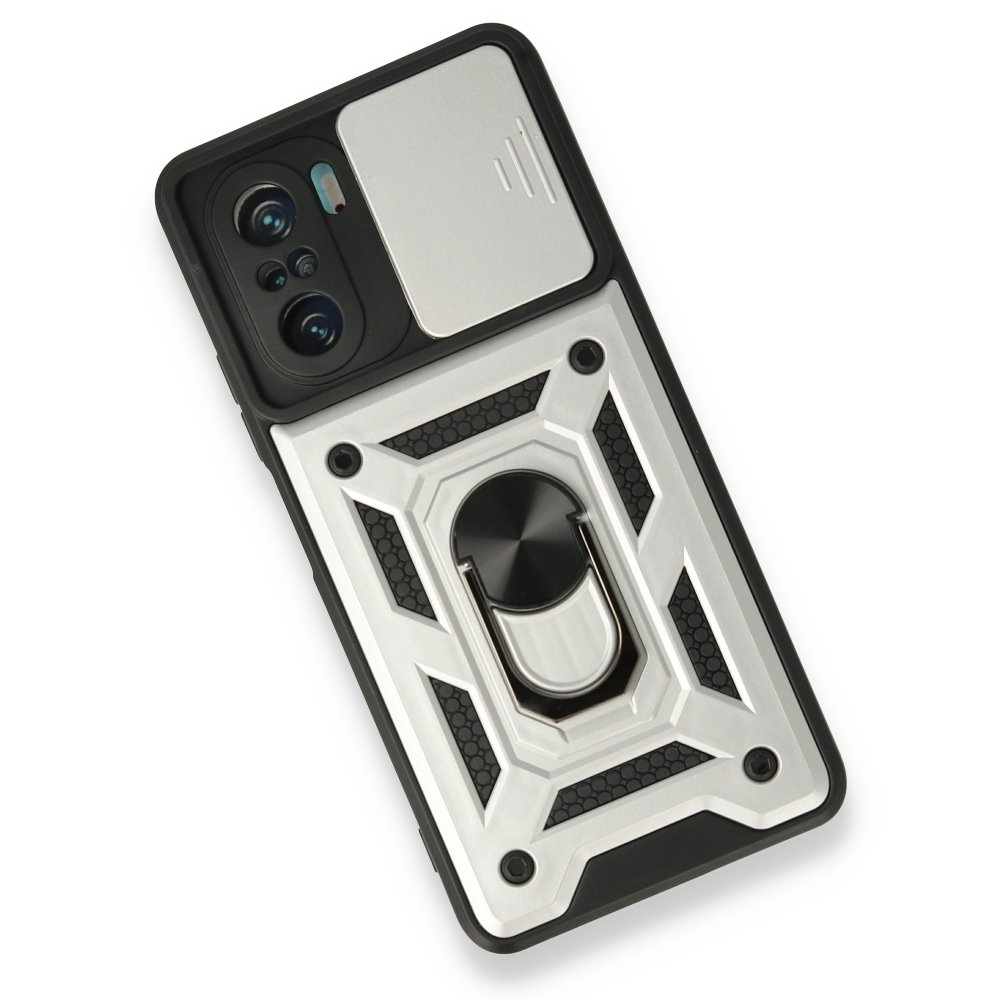 Redmi K40 Pro Kılıf Pars Lens Yüzüklü Silikon - Gümüş