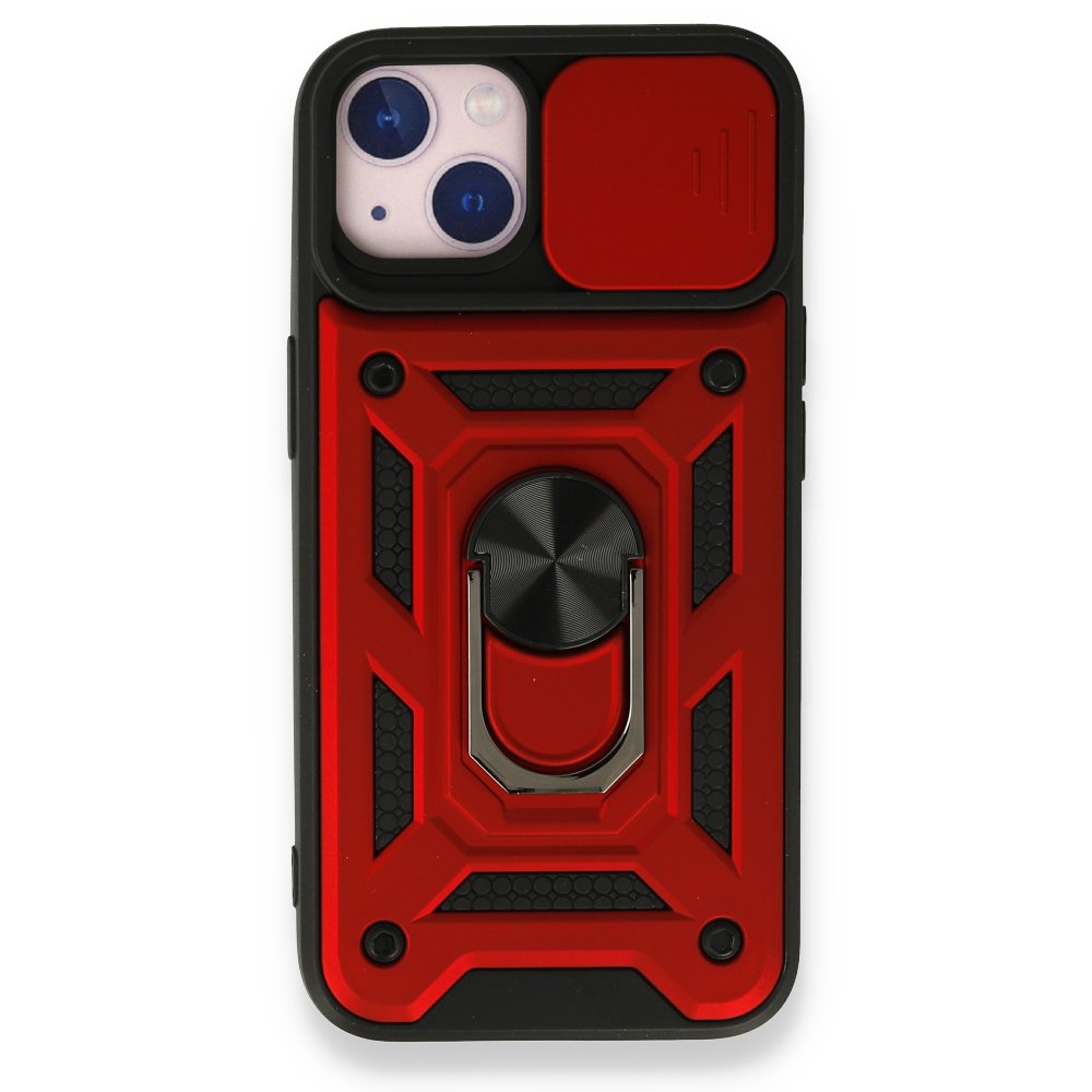  iPhone 13 Kılıf Pars Lens Yüzüklü Silikon - Kırmızı
