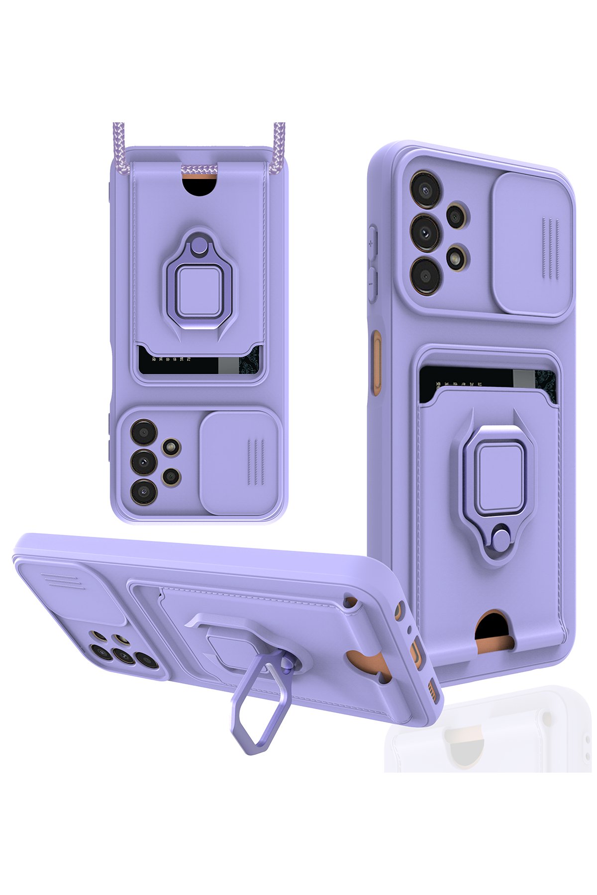  Samsung Galaxy A13 4G Kılıf Zuma Kartvizitli Yüzüklü Silikon - Lila