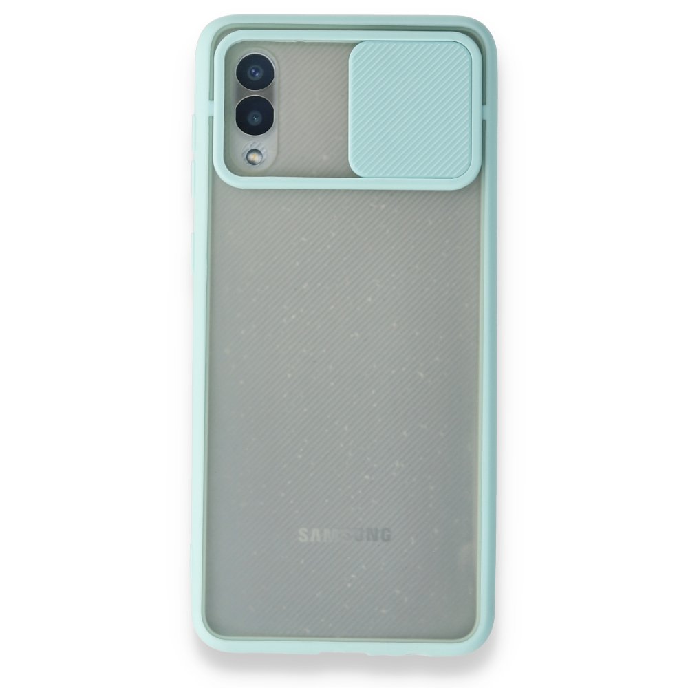 Samsung Galaxy A02 Kılıf Palm Buzlu Kamera Sürgülü Silikon - Turkuaz Samsung Galaxy A02 Kılıf Palm Buzlu Kamera Sürgülü Silikon - Turkuaz