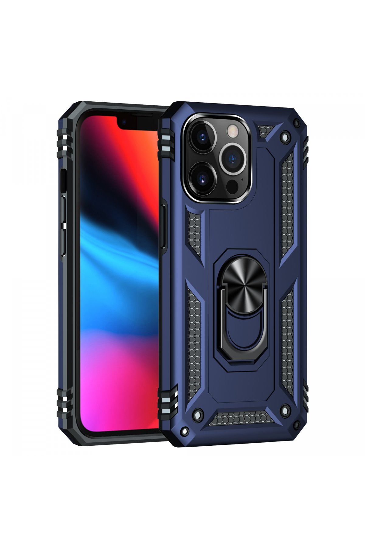  iPhone 13 Pro Kılıf Sofya Yüzüklü Silikon Kapak - Lacivert