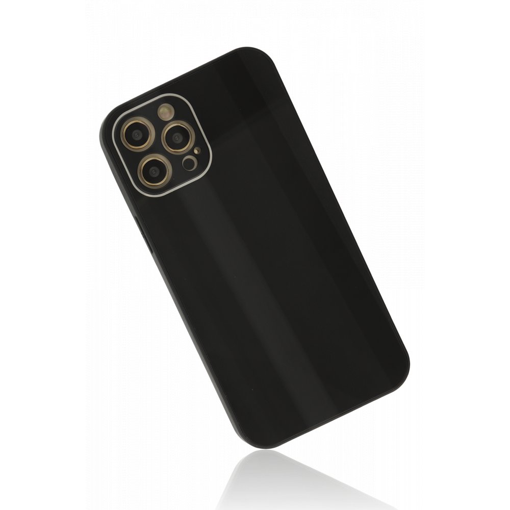  iPhone 12 Pro Max Kılıf Glass Kapak - Siyah