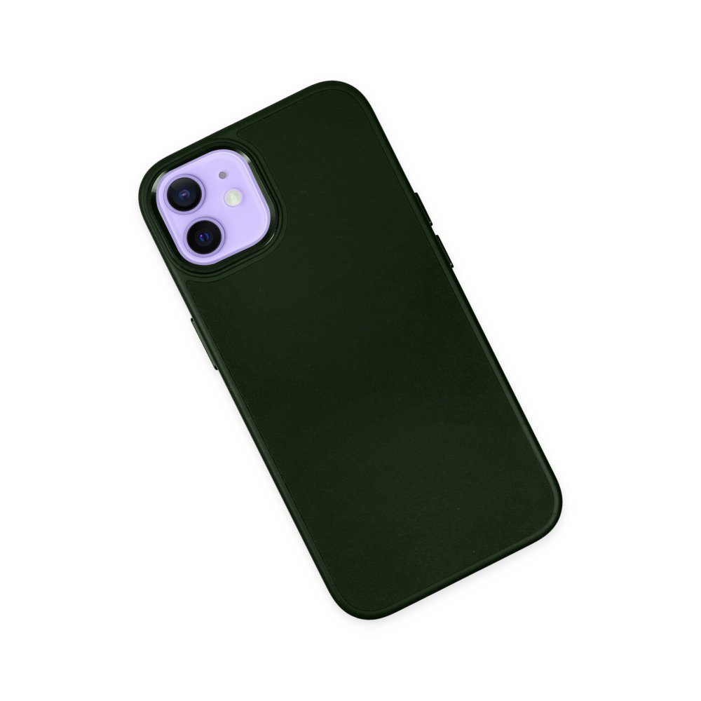  iPhone 12 Kılıf Asya Deri Silikon - Koyu Yeşil