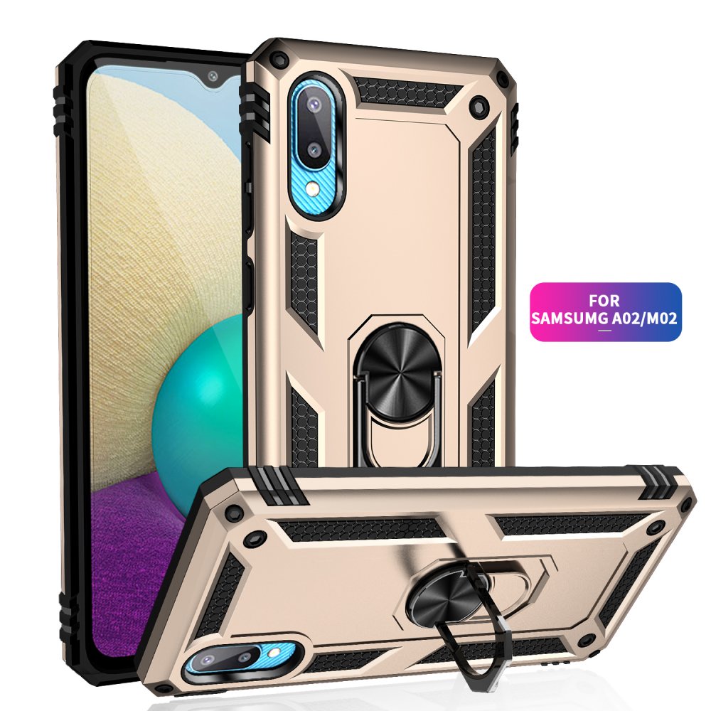  Samsung Galaxy A02 Kılıf Sofya Yüzüklü Silikon Kapak - Gold