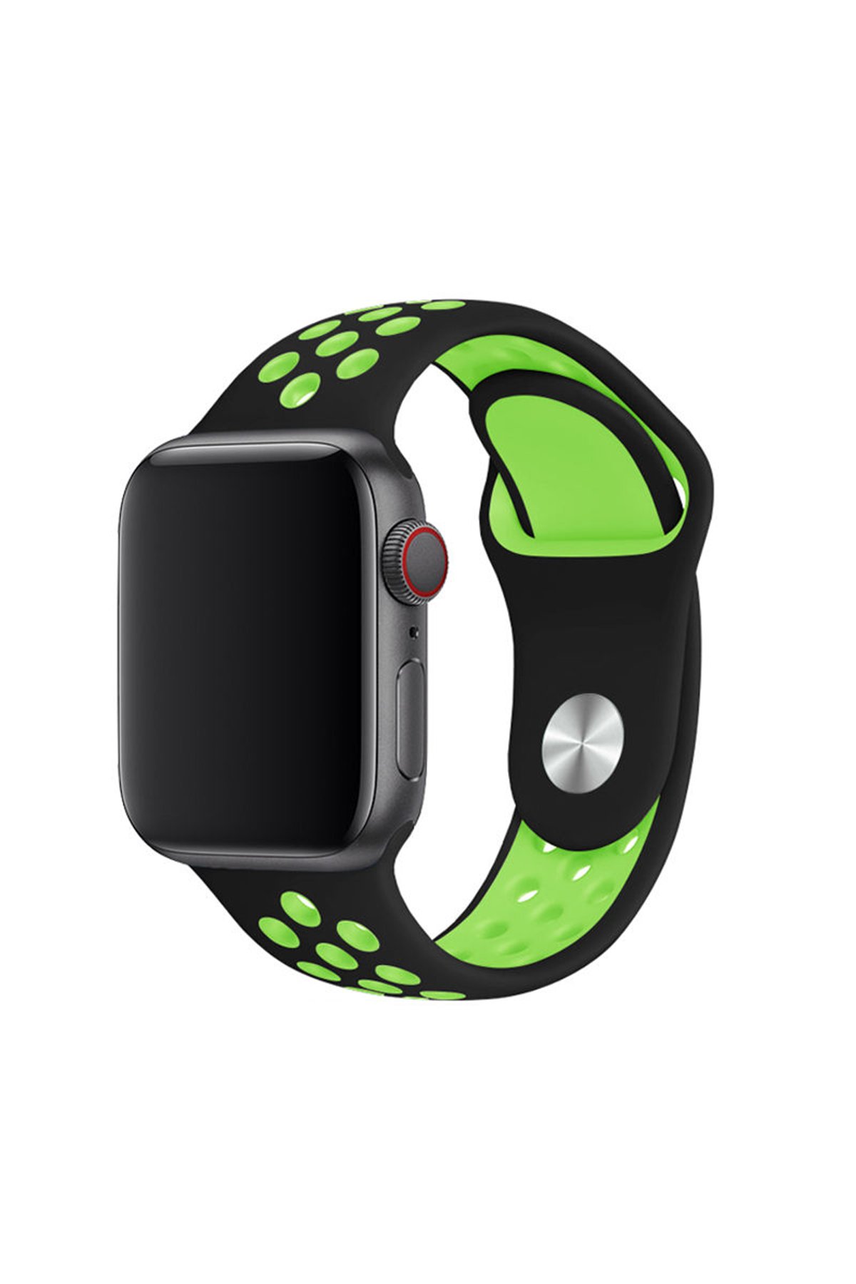 Apple Watch 40mm Spor Delikli Kordon - Siyah-Yeşil Apple Watch 40mm Spor Delikli Kordon - Siyah-Yeşil
