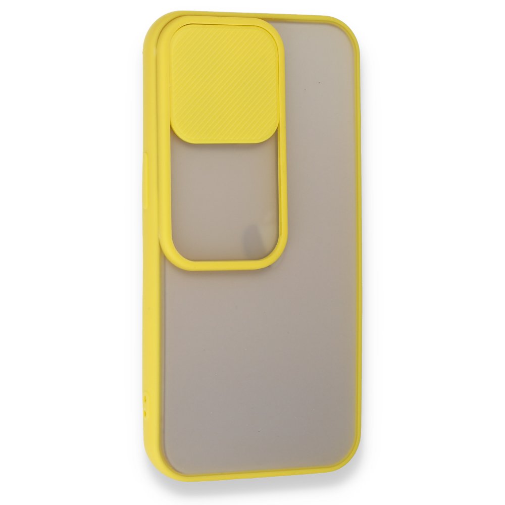 iPhone 13 Pro Kılıf Palm Buzlu Kamera Sürgülü Silikon - Sarı iPhone 13 Pro Kılıf Palm Buzlu Kamera Sürgülü Silikon - Sarı