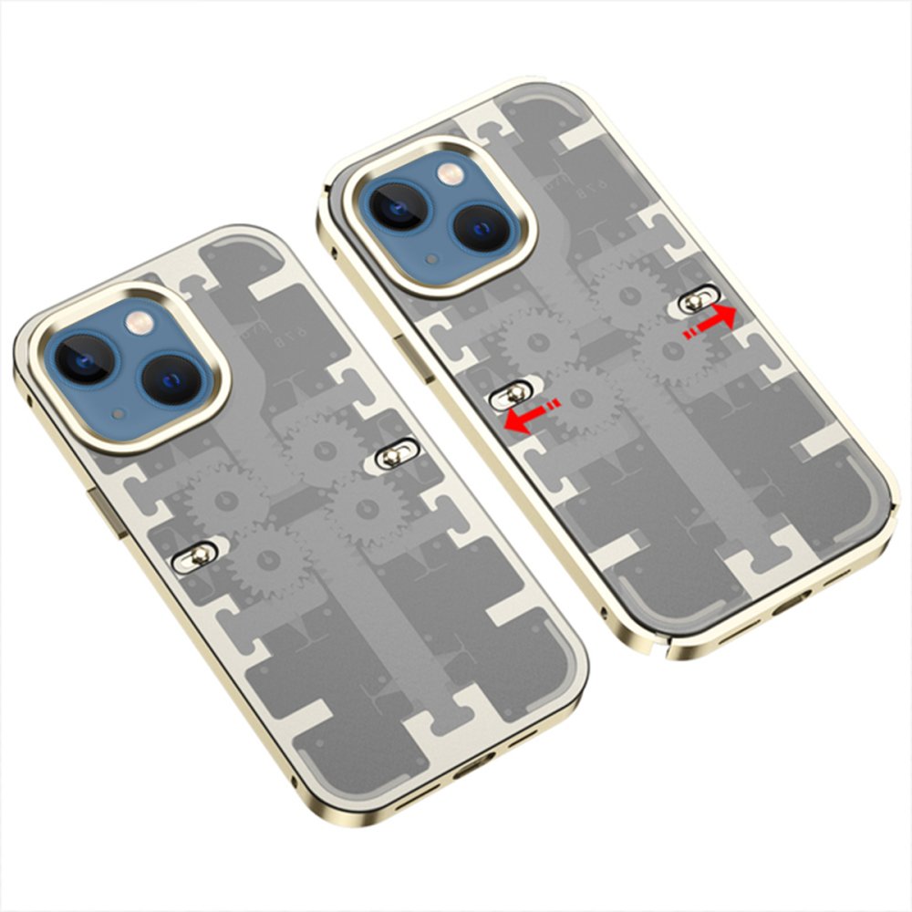  iPhone 14 Kılıf Mekanik Bumper Kapak - Gold