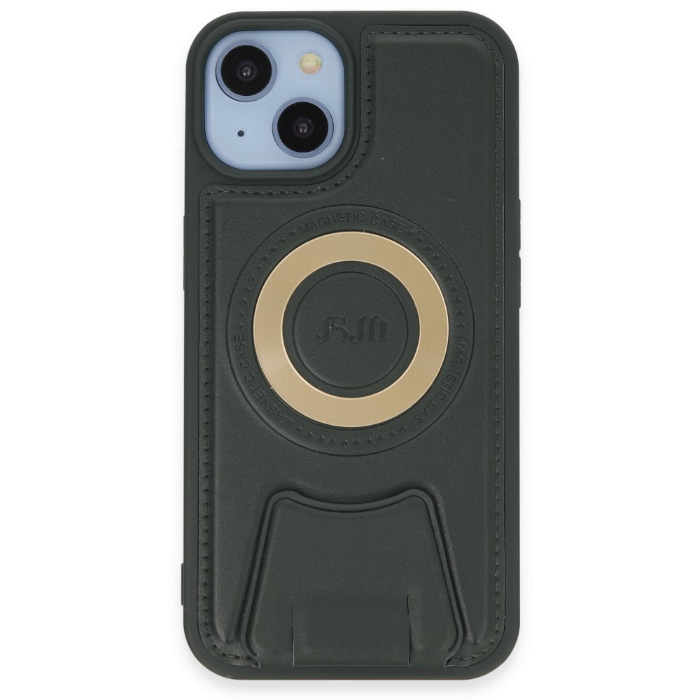  iPhone 14 Kılıf Merkür Magneticsafe Standlı Kapak - Koyu Yeşil