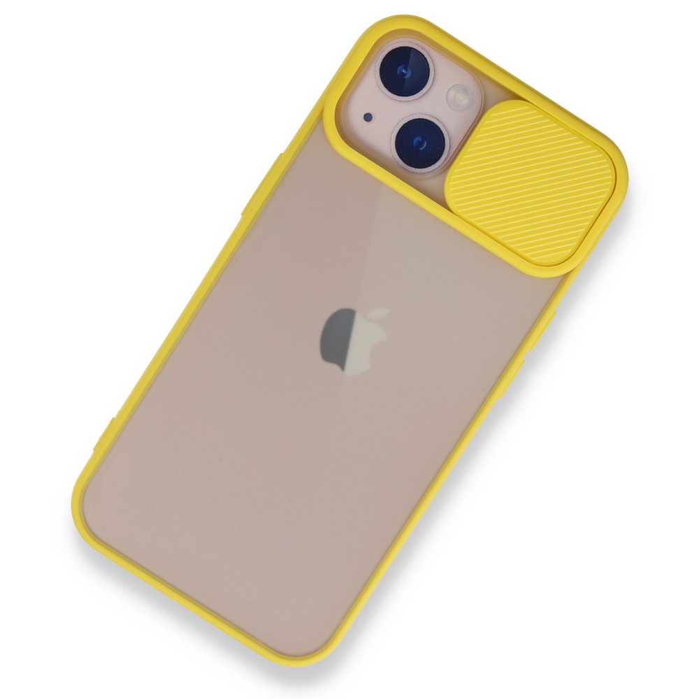  iPhone 13 Kılıf Palm Buzlu Kamera Sürgülü Silikon - Sarı