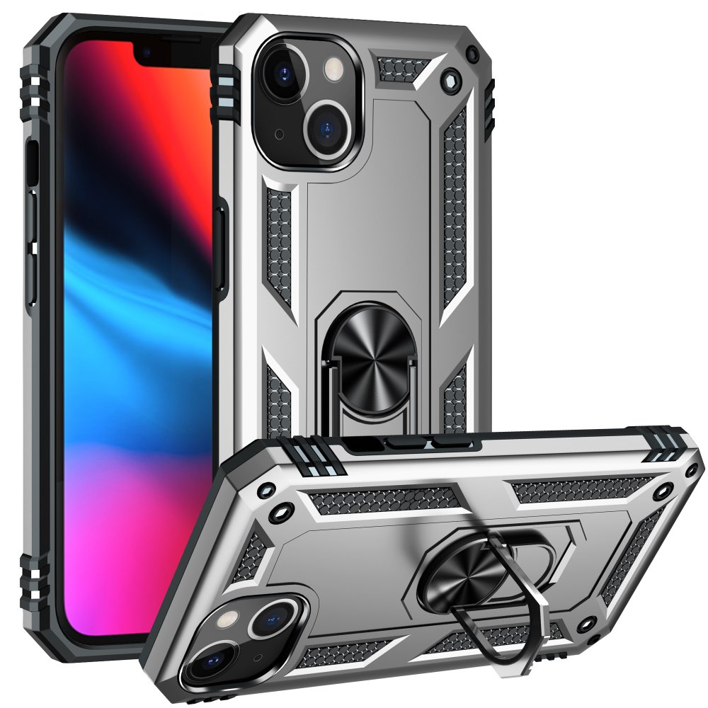  iPhone 14 Plus Kılıf Sofya Yüzüklü Silikon Kapak - Gümüş