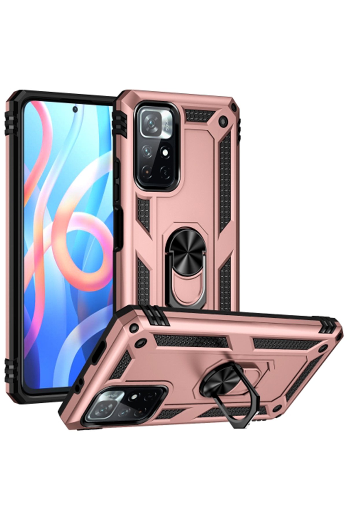 Xiaomi Poco M4 Pro 5G Kılıf Sofya Yüzüklü Silikon Kapak - Rose
