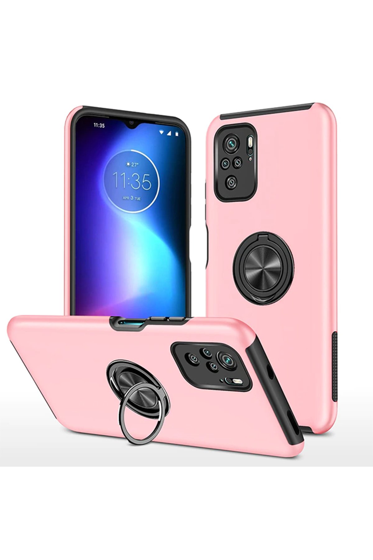  Xiaomi Poco F3 Kılıf Elit Yüzüklü Kapak - Pembe