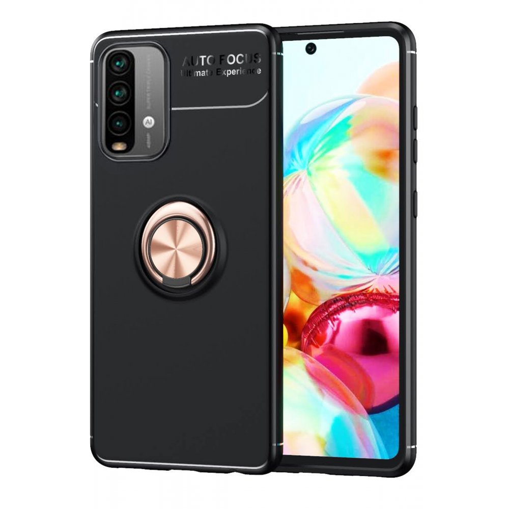 Redmi 9T Kılıf Range Yüzüklü Silikon - Siyah-Gold