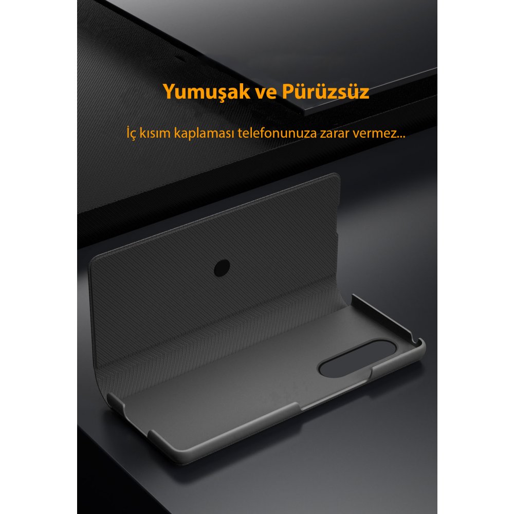  Samsung Galaxy Z Fold 3 Kılıf Fold Karbon Kapak - Siyah