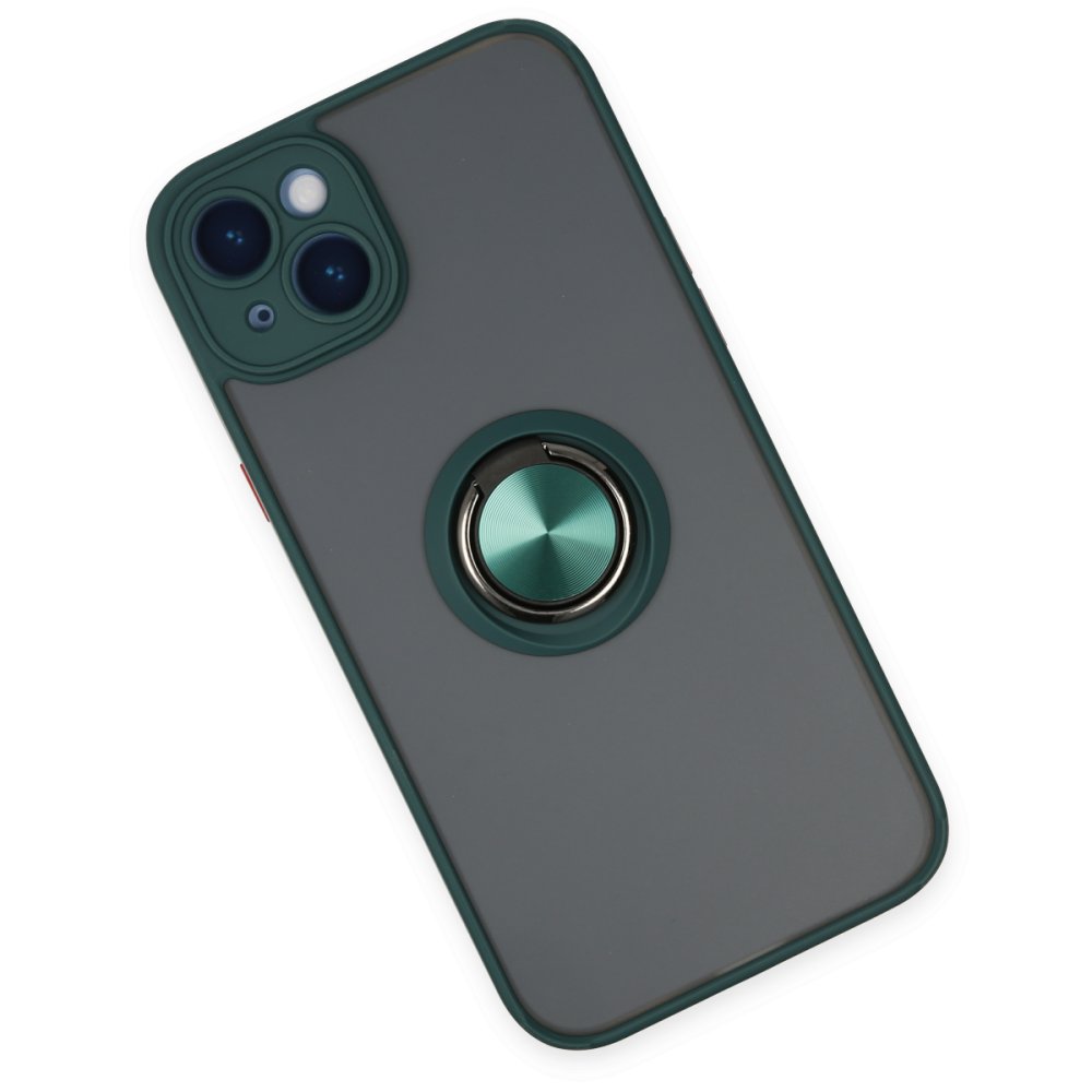 iPhone 14 Kılıf Montreal Yüzüklü Silikon Kapak - Yeşil iPhone 14 Kılıf Montreal Yüzüklü Silikon Kapak - Yeşil