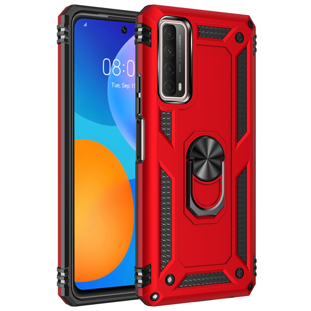 Huawei P Smart 2021 Kılıf Sofya Yüzüklü Silikon Kapak - Kırmızı  Huawei P Smart 2021 Kılıf Sofya Yüzüklü Silikon Kapak - Kırmızı