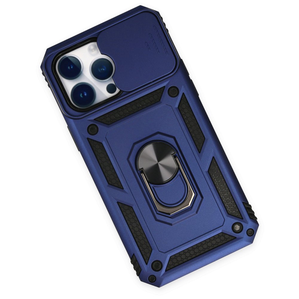  iPhone 14 Pro Kılıf Pars Lens Yüzüklü Silikon - Lacivert