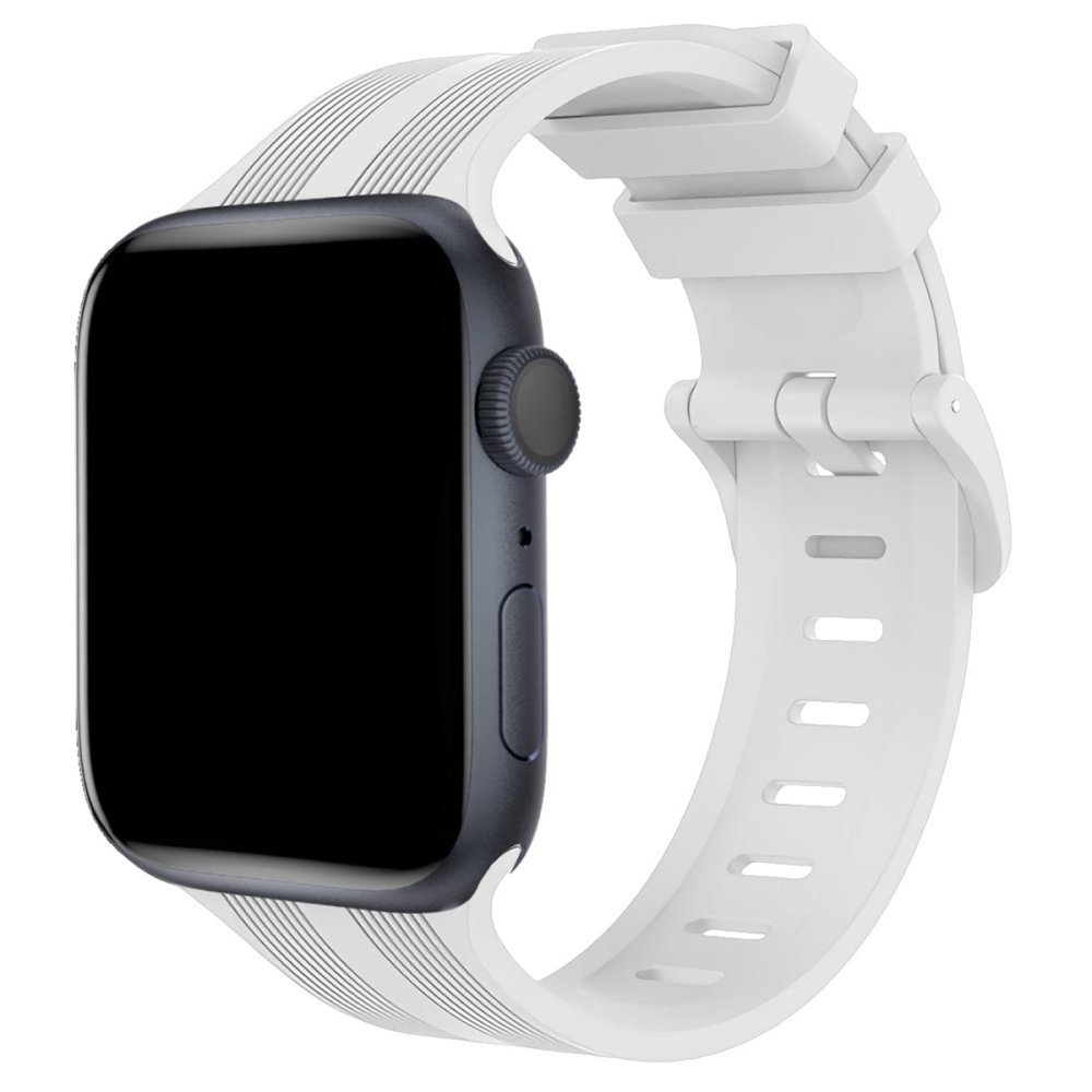  Apple Watch 41mm KR408 Çizgili Silikon Kordon - Beyaz