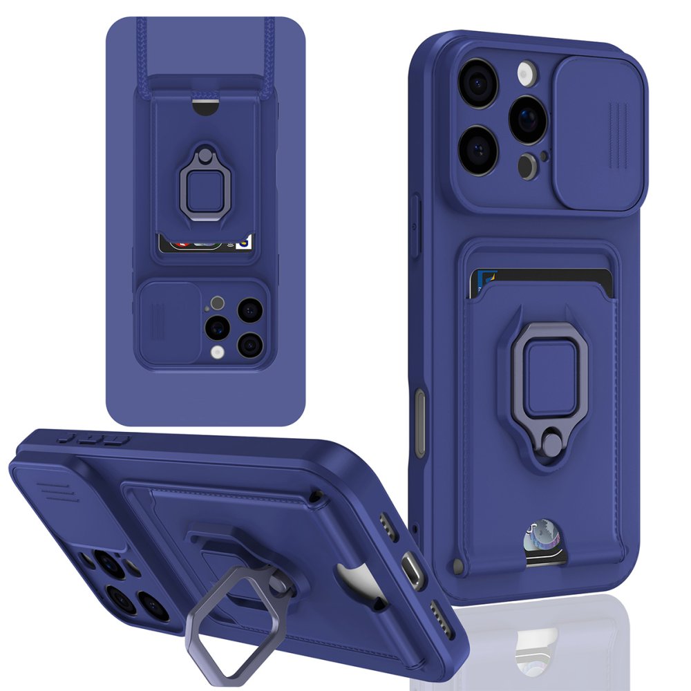  iPhone 16 Pro Max Kılıf Zuma Kartvizitli Yüzüklü Silikon - Lacivert