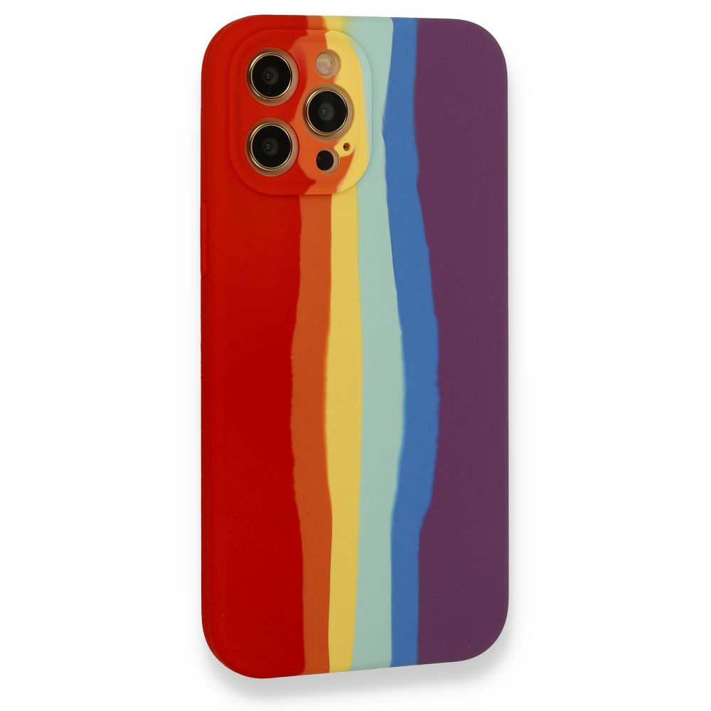  iPhone 12 Pro Max Kılıf Ebruli Lansman Silikon - Kırmızı-Mor