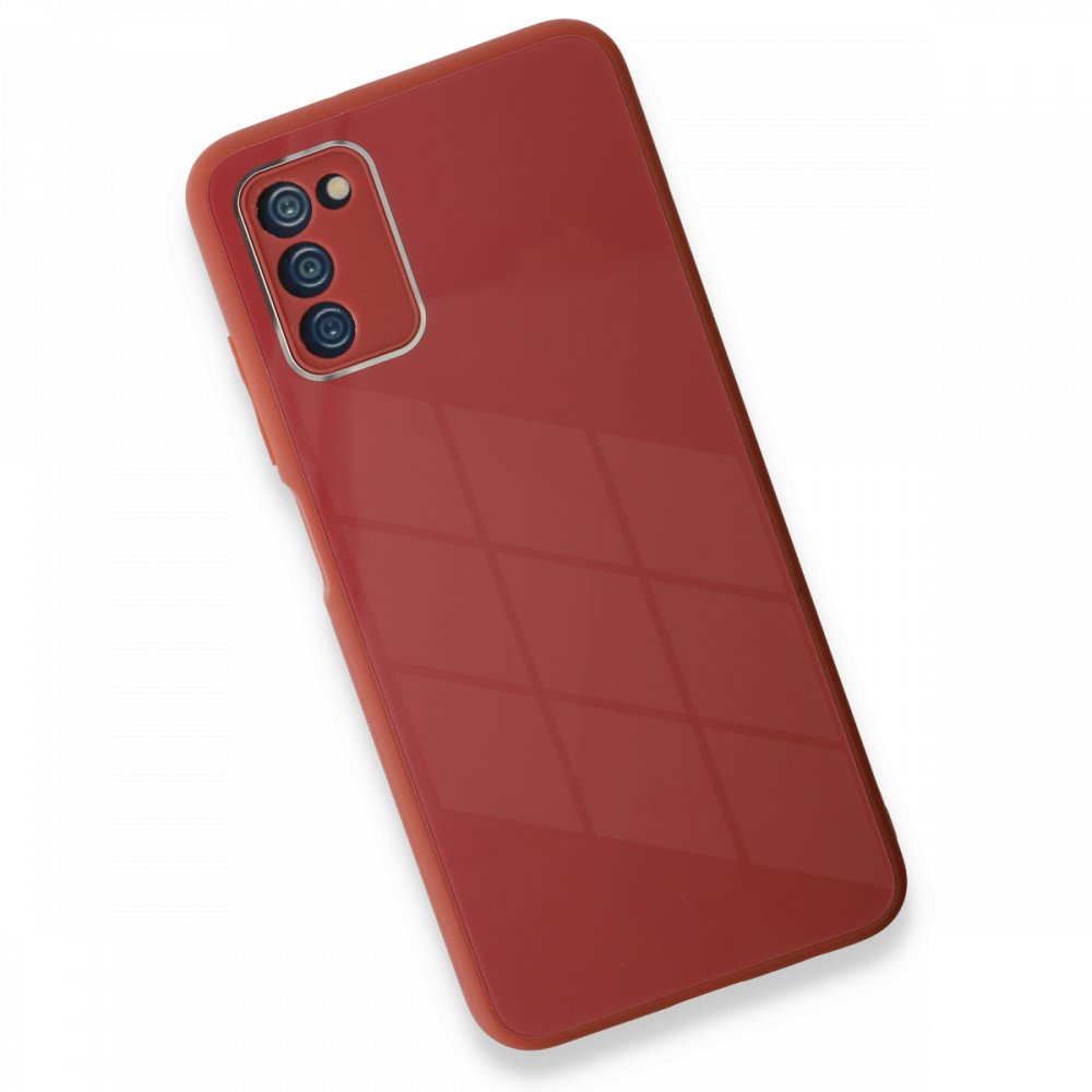  Samsung Galaxy A03S Kılıf Glass Kapak - Bordo