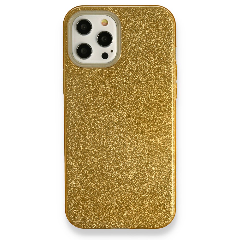 iPhone 12 Pro Max Kılıf Simli Katmanlı Silikon - Gold