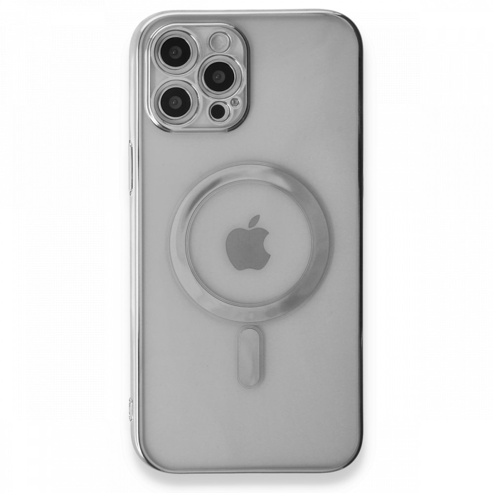  iPhone 12 Pro Max Kılıf Magneticsafe Lazer Silikon - Gümüş