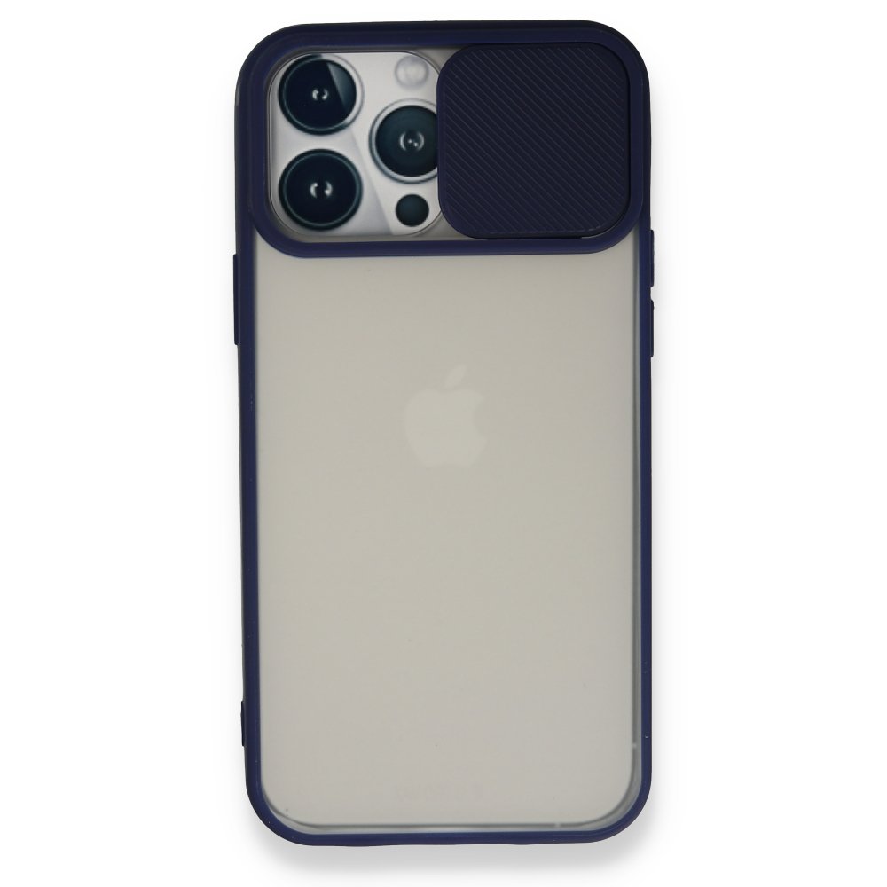  iPhone 13 Pro Max Kılıf Palm Buzlu Kamera Sürgülü Silikon - Lacivert