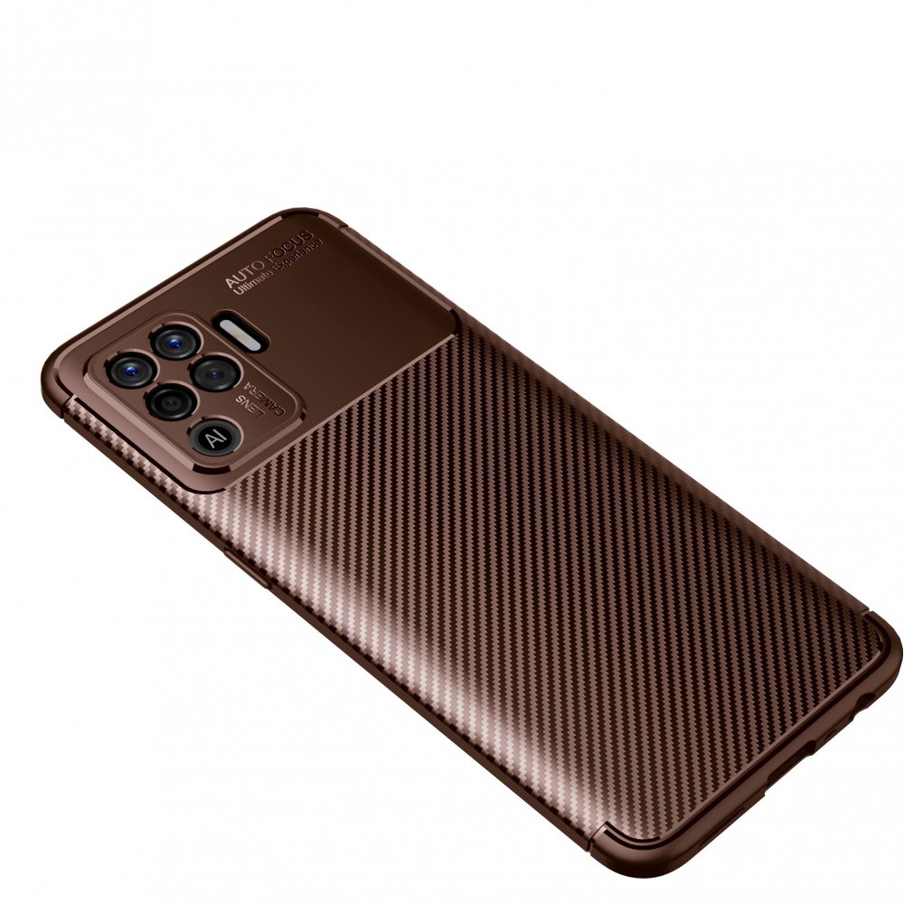  Oppo Reno 5 Lite Kılıf Auto Focus Karbon Kapak - Kahverengi