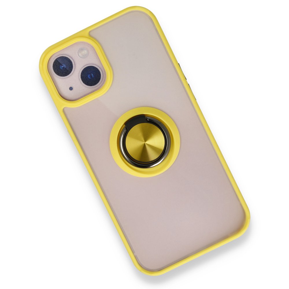  iPhone 13 Kılıf Montreal Yüzüklü Silikon Kapak - Sarı