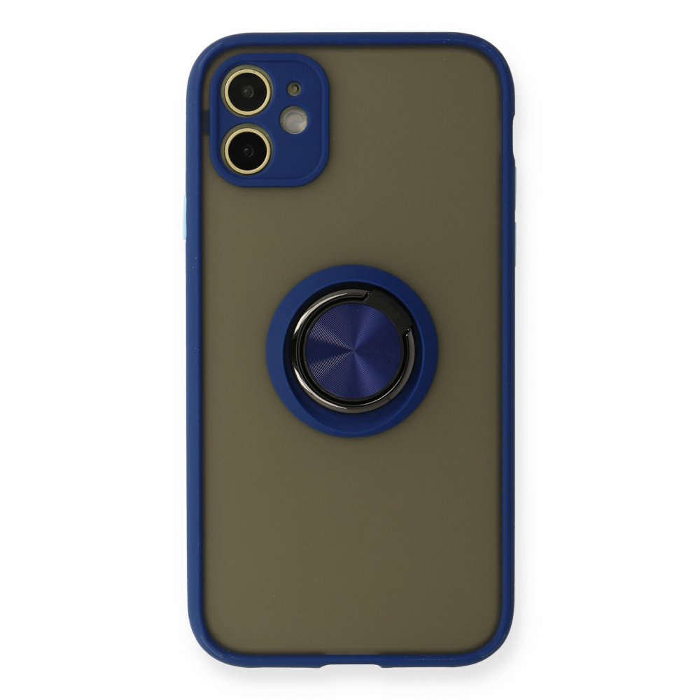  iPhone 11 Kılıf Montreal Yüzüklü Silikon Kapak - Lacivert