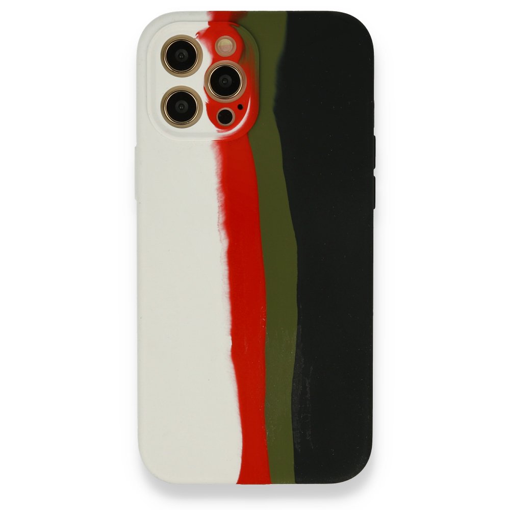  iPhone 12 Pro Kılıf Ebruli Lansman Silikon - Beyaz-Siyah