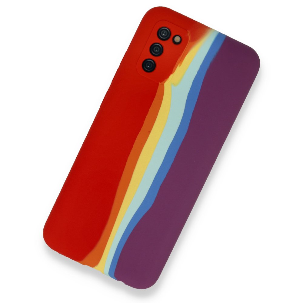  Samsung Galaxy A03S Kılıf Ebruli Lansman Silikon - Kırmızı-Mor
